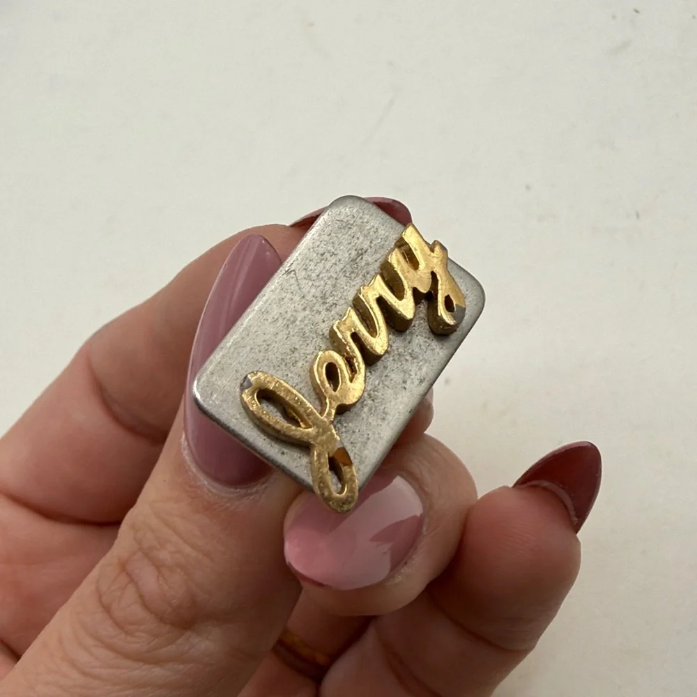 Vintage Hickok Jerry Script Cufflinks Cuff Links Silver Tone Gold Name